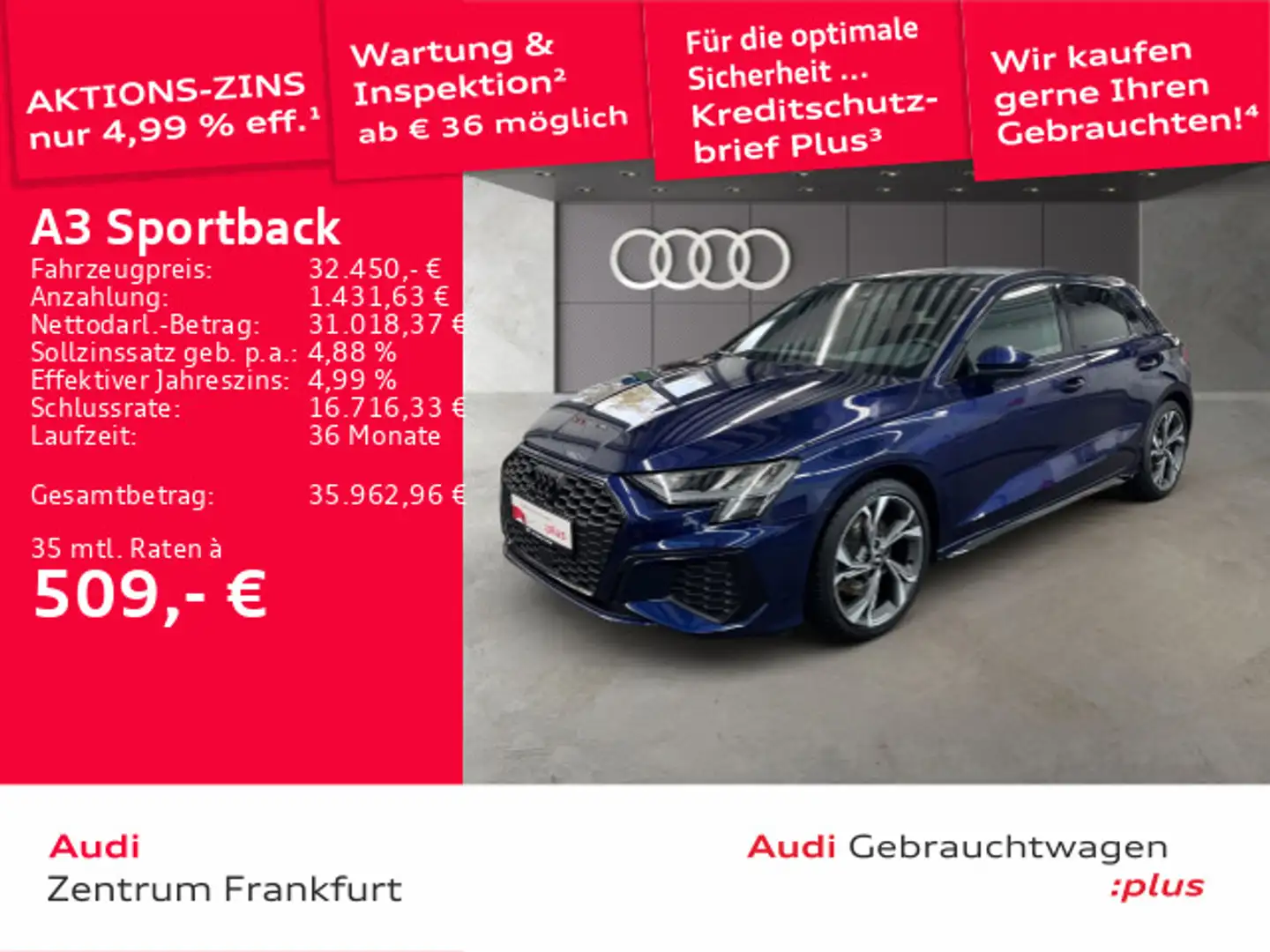 Audi A3 40 TDI quattro S tronic S line LED Blau - 1
