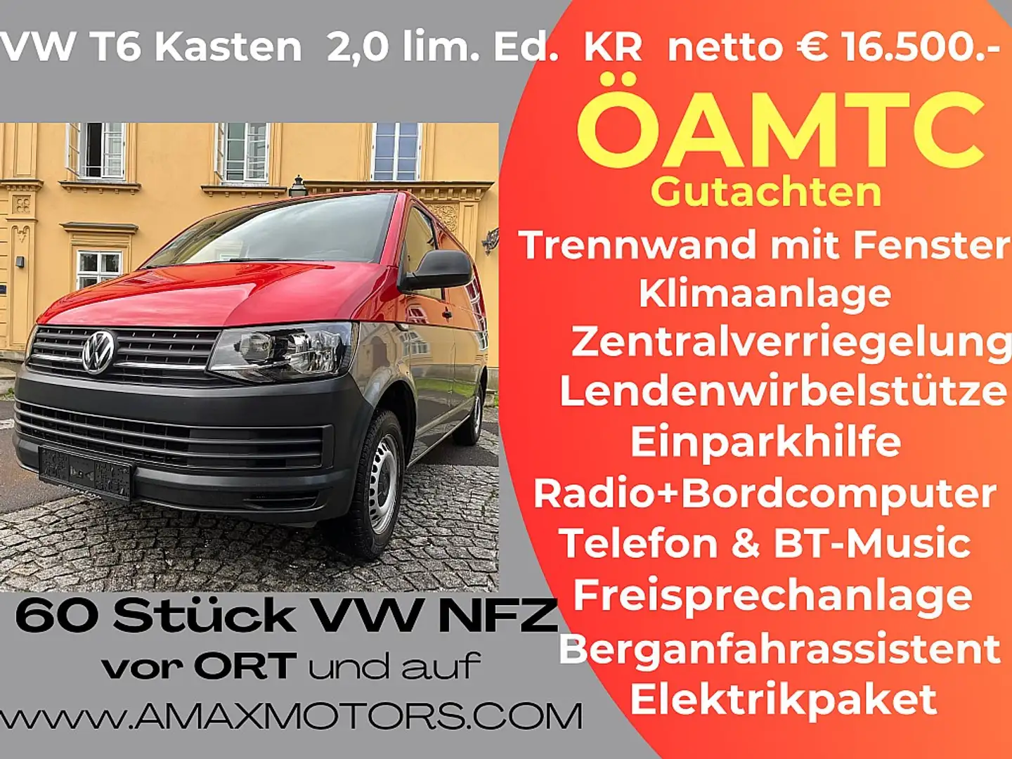 Volkswagen T6 Transporter T6 Kastenwagen KR Limited Edition 1.Besitz, ÖAM... Rot - 1