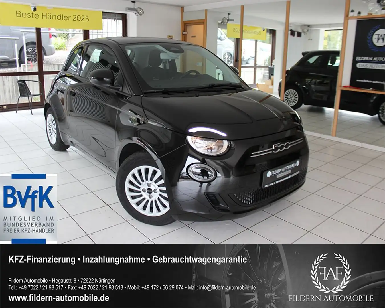 Fiat 500e Action 23,8kWH*LED*KLIMA*SPUR*TEMPOMAT* Schwarz - 1