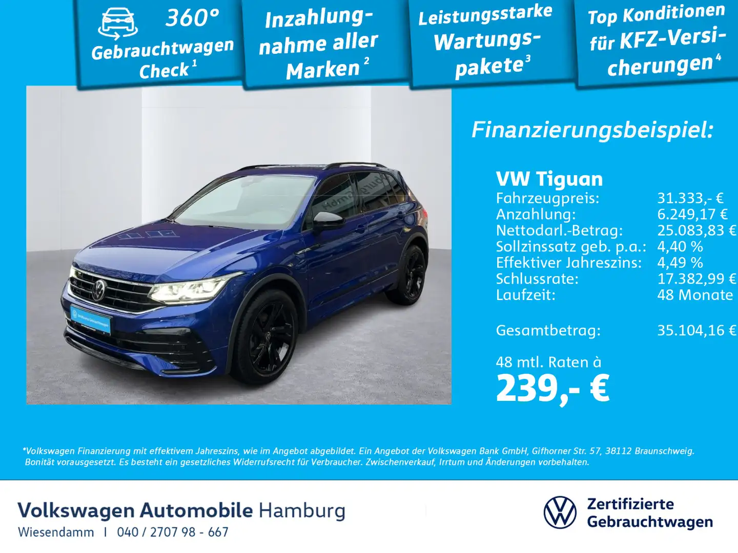 Volkswagen Tiguan 1.5 TSI R-Line DSG LM19 AHK Navi Blau - 1