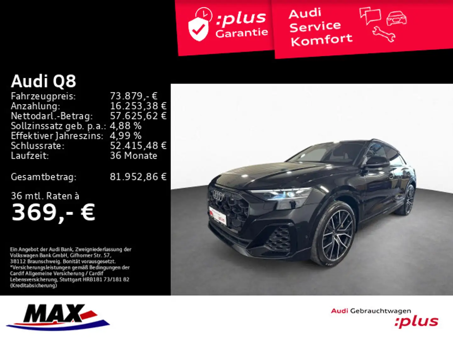 Audi Q8 55 TFSI e QUATT S LINE MATRIX+AHK+PAN+HUD+B&O Schwarz - 1
