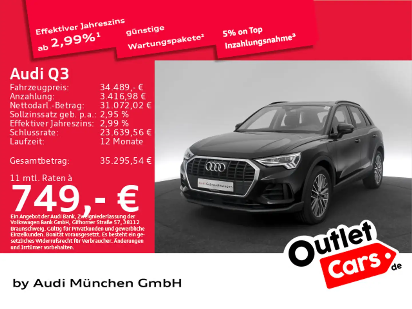 Audi Q3 45 TFSI e S tronic Pano/ACC/Virtual+ Schwarz - 1