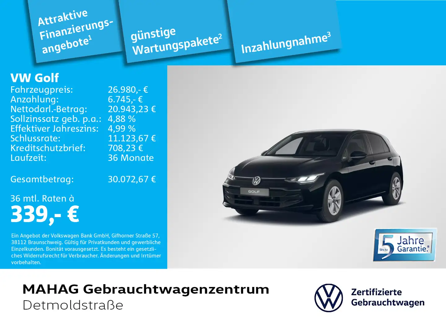 Volkswagen Golf VIII Life 1.5 eTSI LED Navi HuD ParkPilot R Schwarz - 1