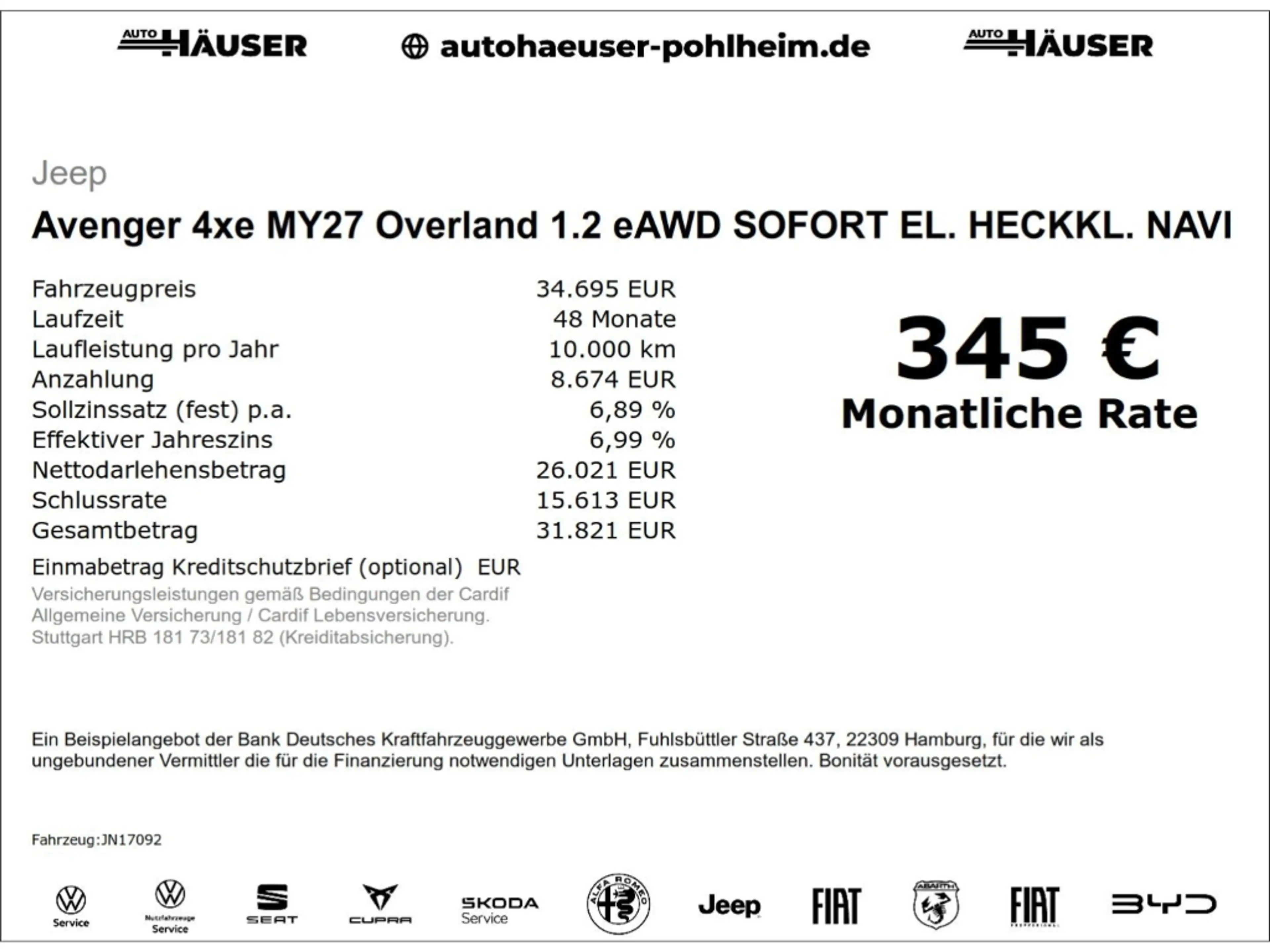 Jeep Avenger 4xe MY27 Overland 1.2 eAWD SOFORT EL. HECKKL. NAVI — photo 2