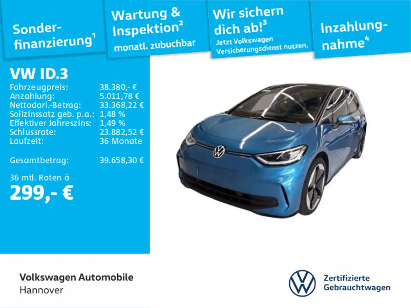 Volkswagen ID.3 Pro S Navi HUD WP ACC LED SHZ PDC Blau - 1