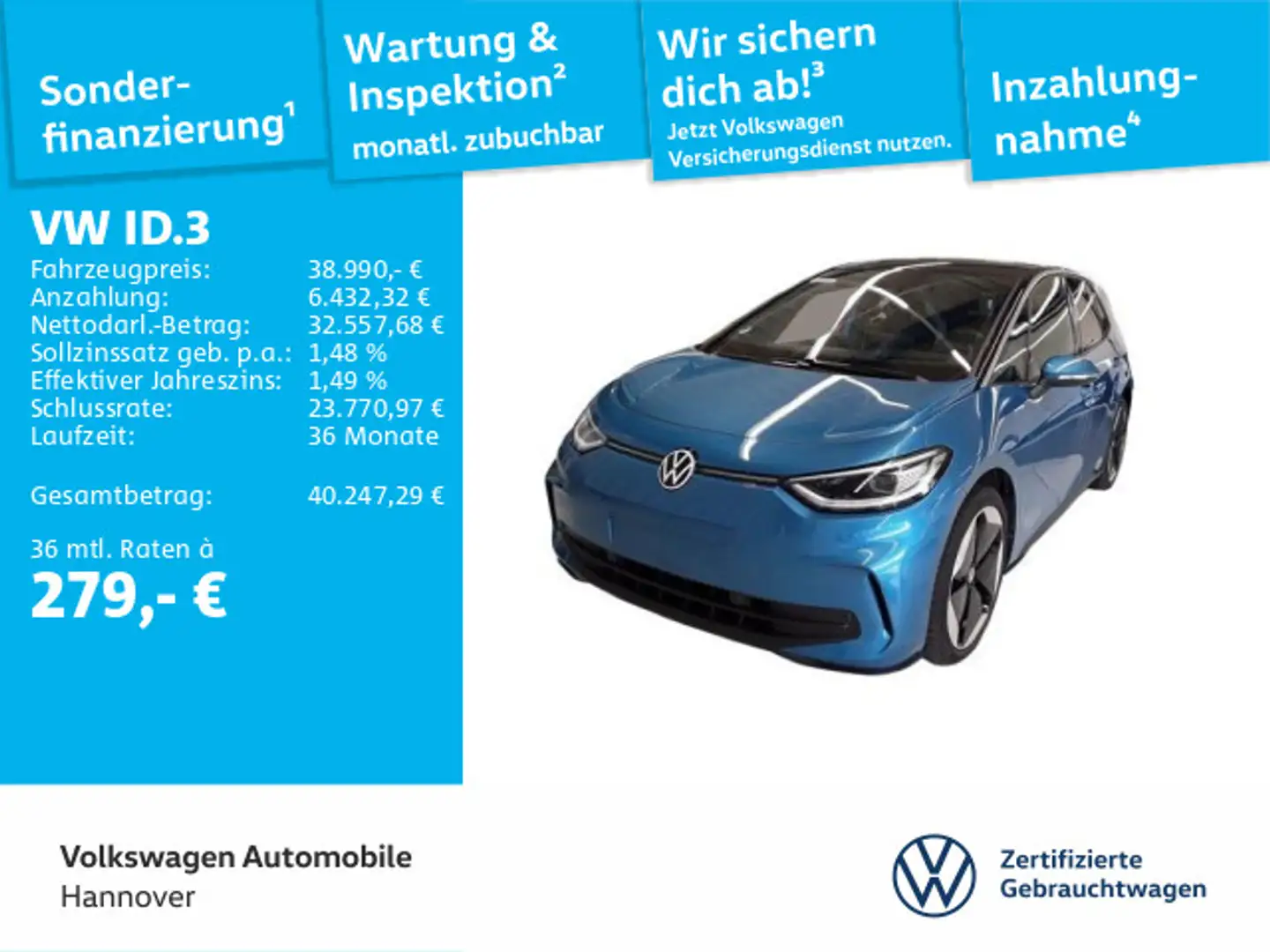 Volkswagen ID.3 Pro S Navi HUD WP ACC LED SHZ PDC Blau - 1