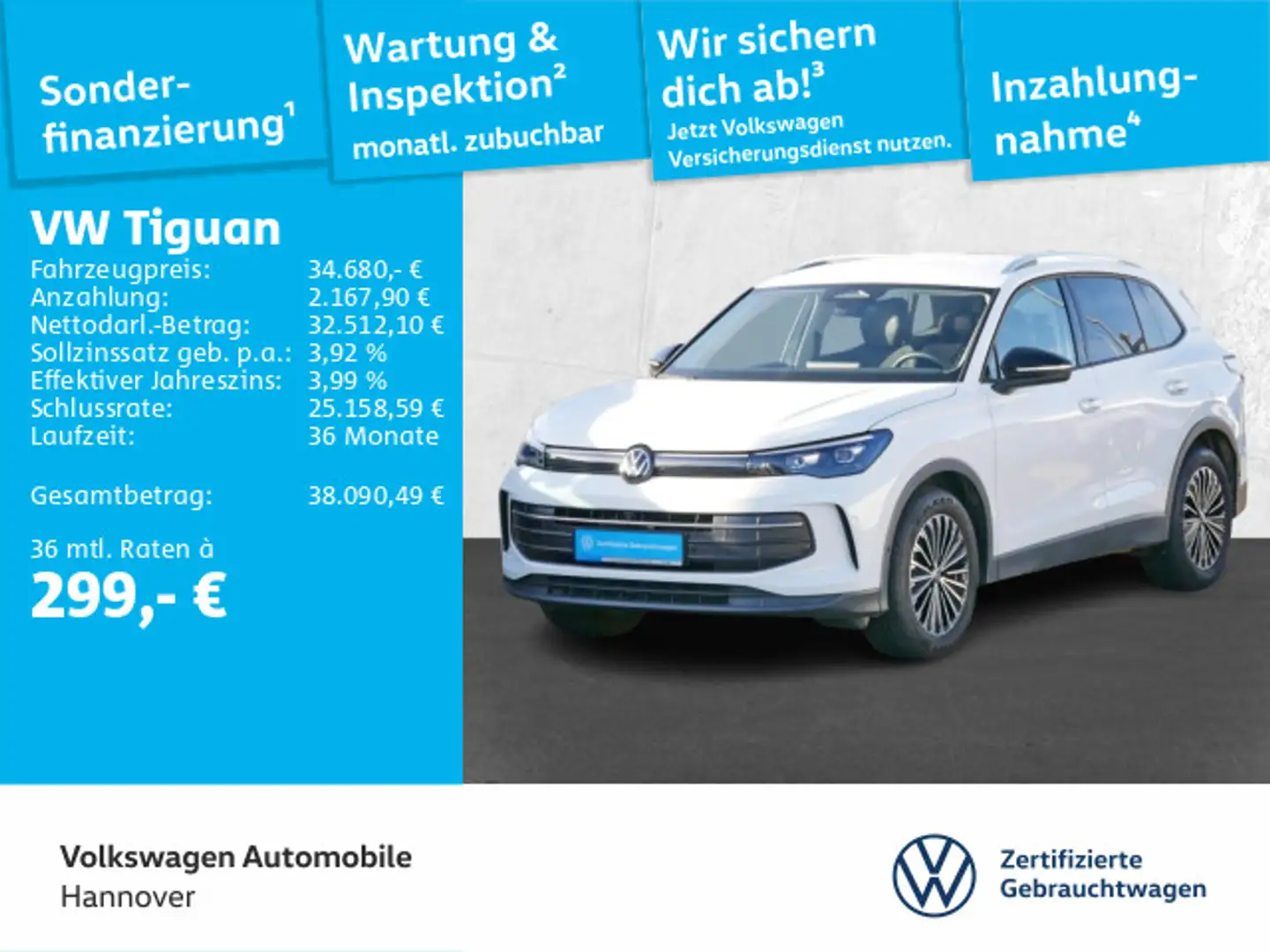 Volkswagen Tiguan 1.5 eTSI DSG Goal AHK ACC DigCockpit Navi Weiß - 1