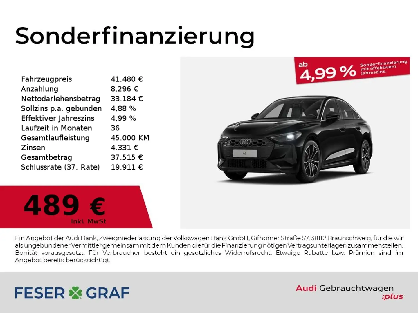 Audi A5 Lim. TFSI qu. 150 kW ACC RFK Navi PDC Schwarz - 1