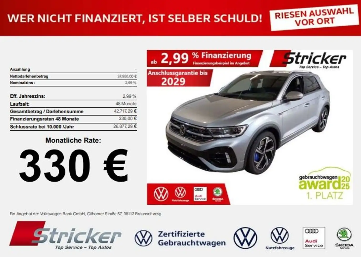 Volkswagen T-Roc R 2.0TSI DSG 330,-ohne Anzahlung Pano IQ.Light Silber - 2