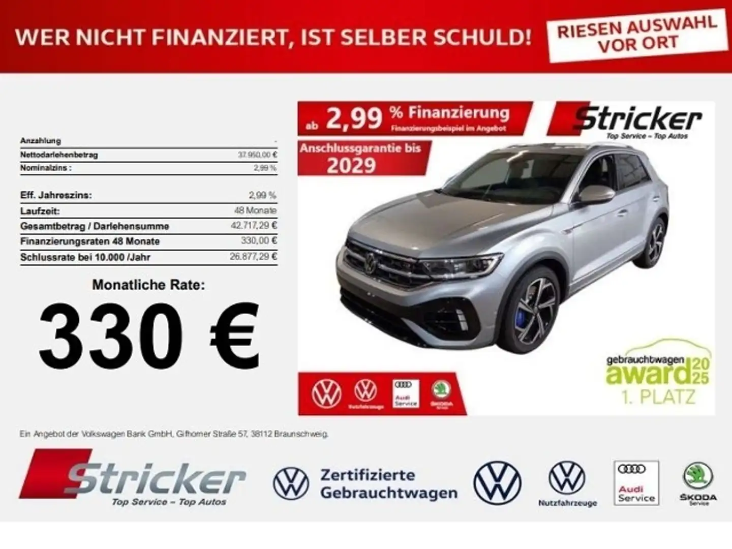 Volkswagen T-Roc R 2.0TSI DSG 330,-ohne Anzahlung Pano IQ.Light Silber - 1
