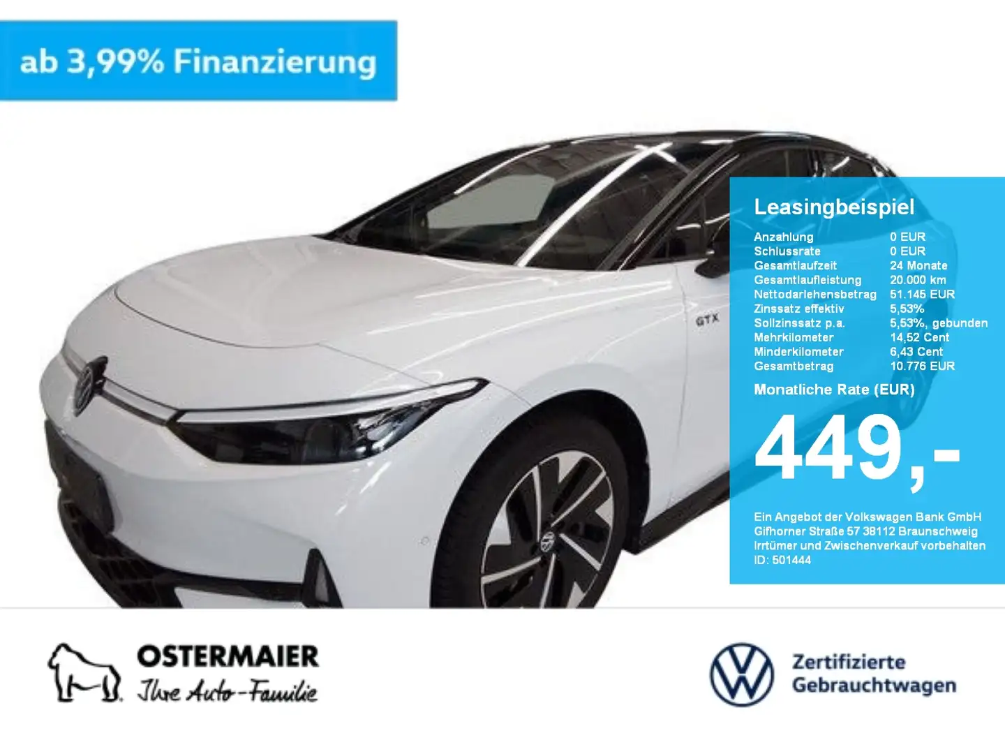 Volkswagen ID.7 GTX 340PS NP.80T PANO.DCC.AHK.HEAD-UP.AREA-VIEW.5J Weiß - 1