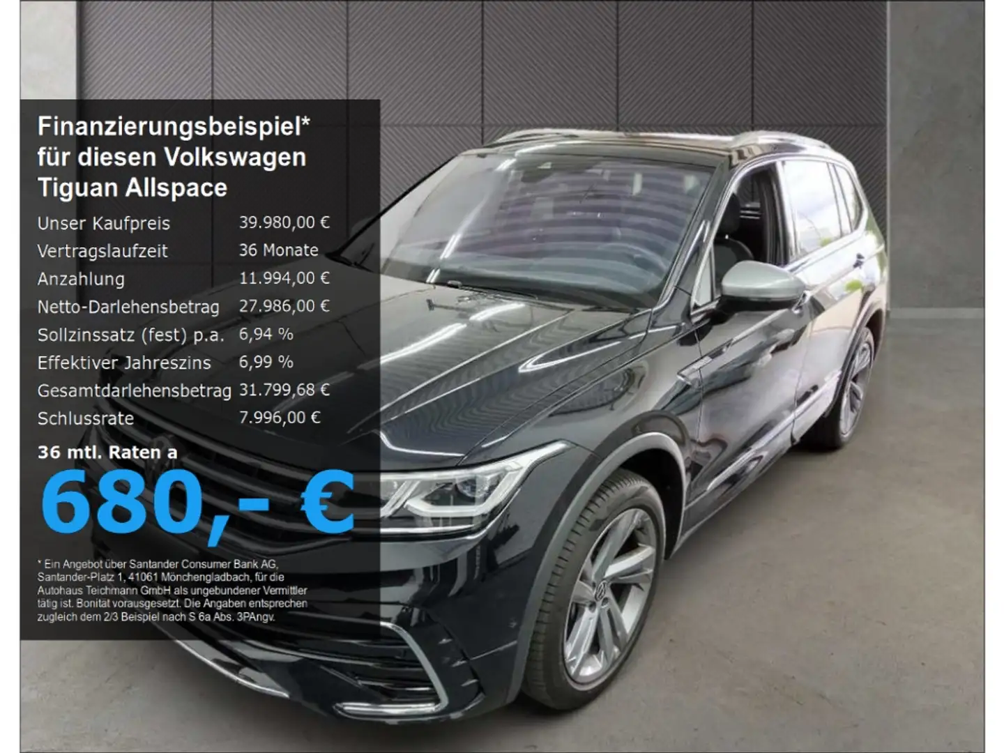 Volkswagen Tiguan Allspace R-Line 4Moti 2.0 TDI AHK 7Sitzer Pano DSG Чёрный - 1