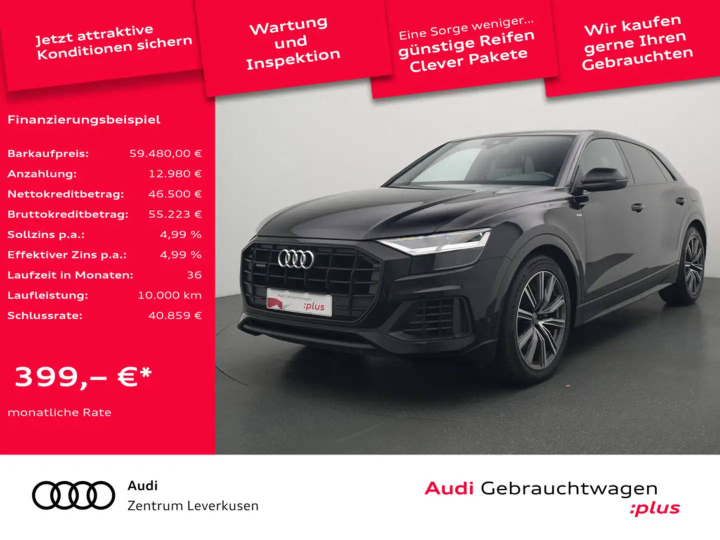 Audi Q8 e S line LUFT LEDER NAVI VIRT KAM AHK CARP Schwarz - 1