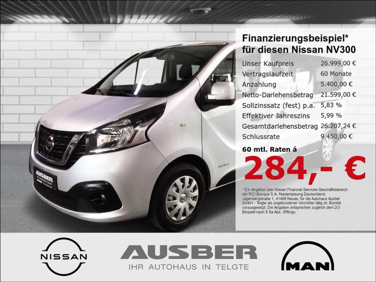Nissan NV300 Kombi L2H1 9-Sitzer 2Schiebetüren Heckklappe 2,9t Grau - 1
