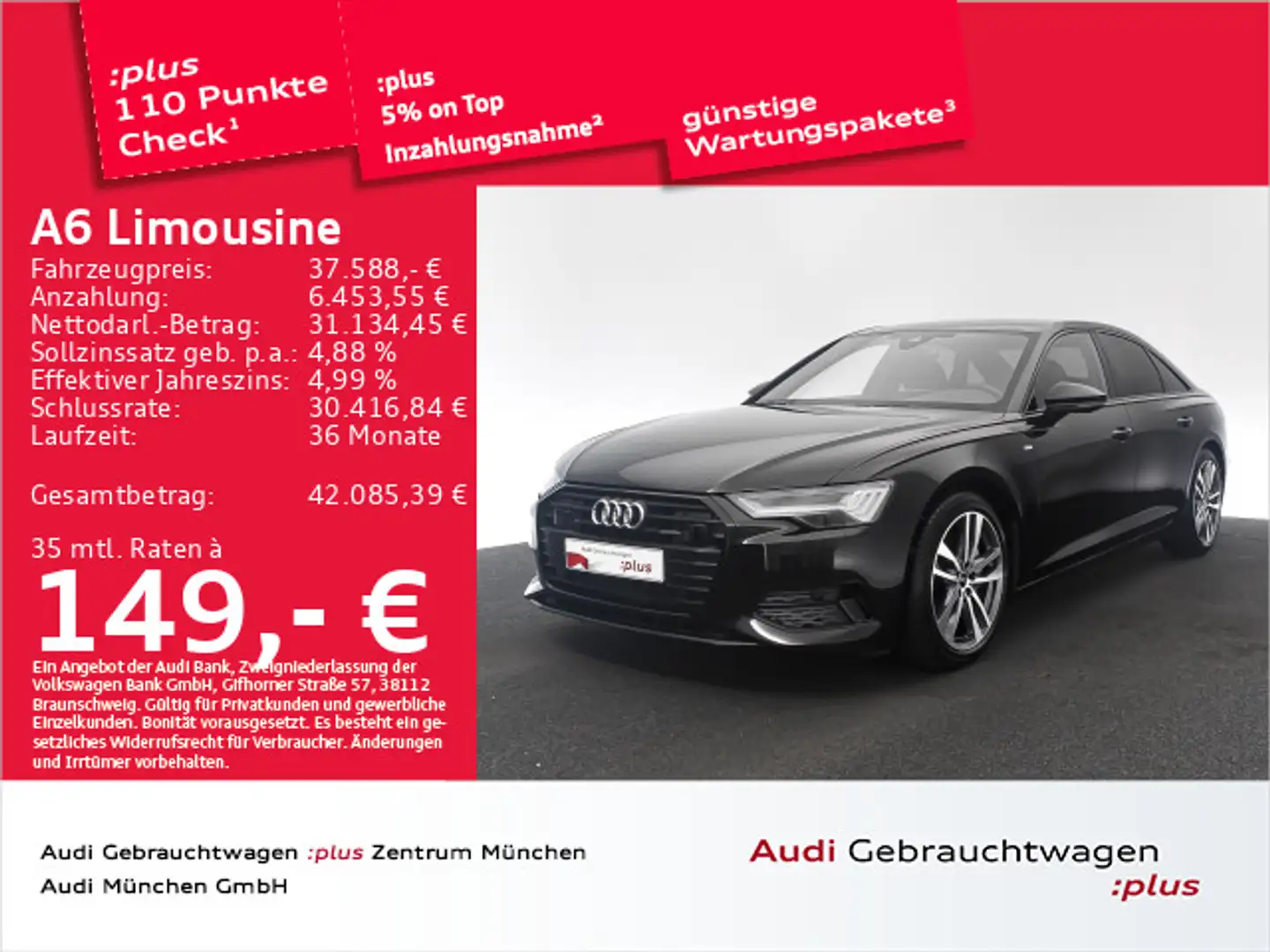 Audi A6 45 TFSI S tronic S line HD-Matrix/A Schwarz - 1