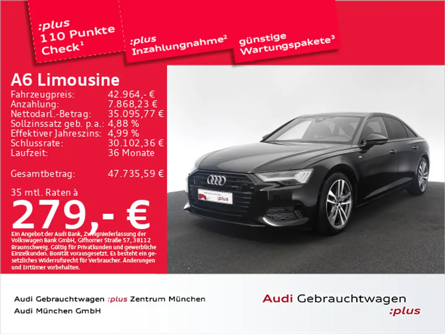 Audi A6 45 TFSI S tronic S line HD-Matrix/A Schwarz - 1