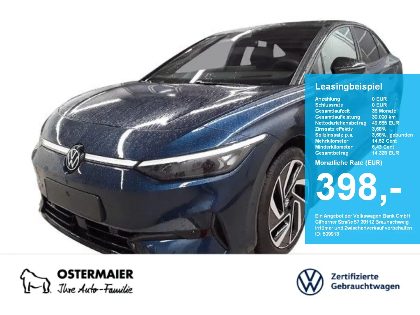 Volkswagen ID.7 PRO S BLACK STYLE 286PS NP.81T ACC.5J-G.WÄRMEPUMPE Niebieski - 1