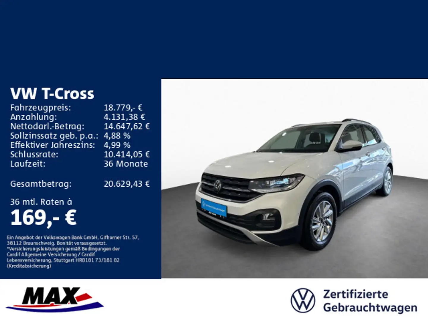 Volkswagen T-Cross 1.0 TSI LIFE LED+NAVI+ACC+KAMERA+APP+PDC Weiß - 1