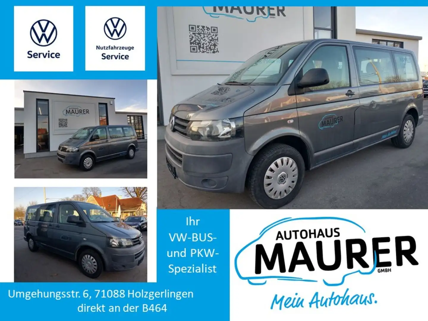 Volkswagen T5 Kombi T5 Transporter Kombi 2,0 TDI 9-Sitzer AHK Klima Grau - 1