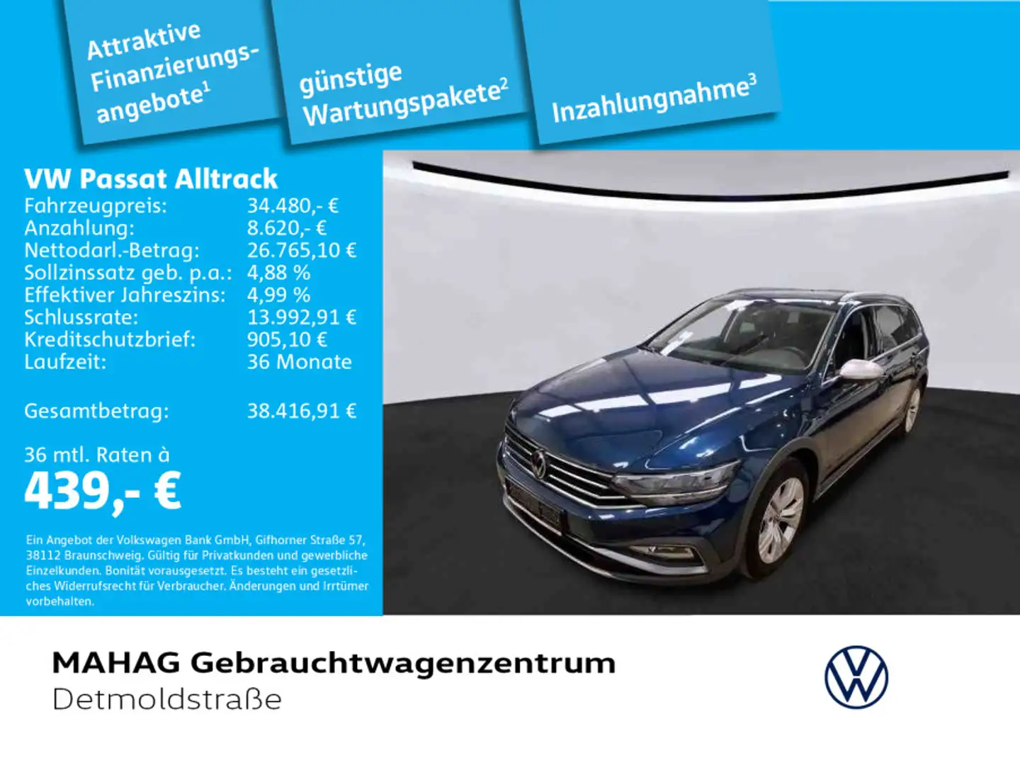 Volkswagen Passat Alltrack 2,0 TDI 4MOT AHK Pano LED Navi P Blau - 1