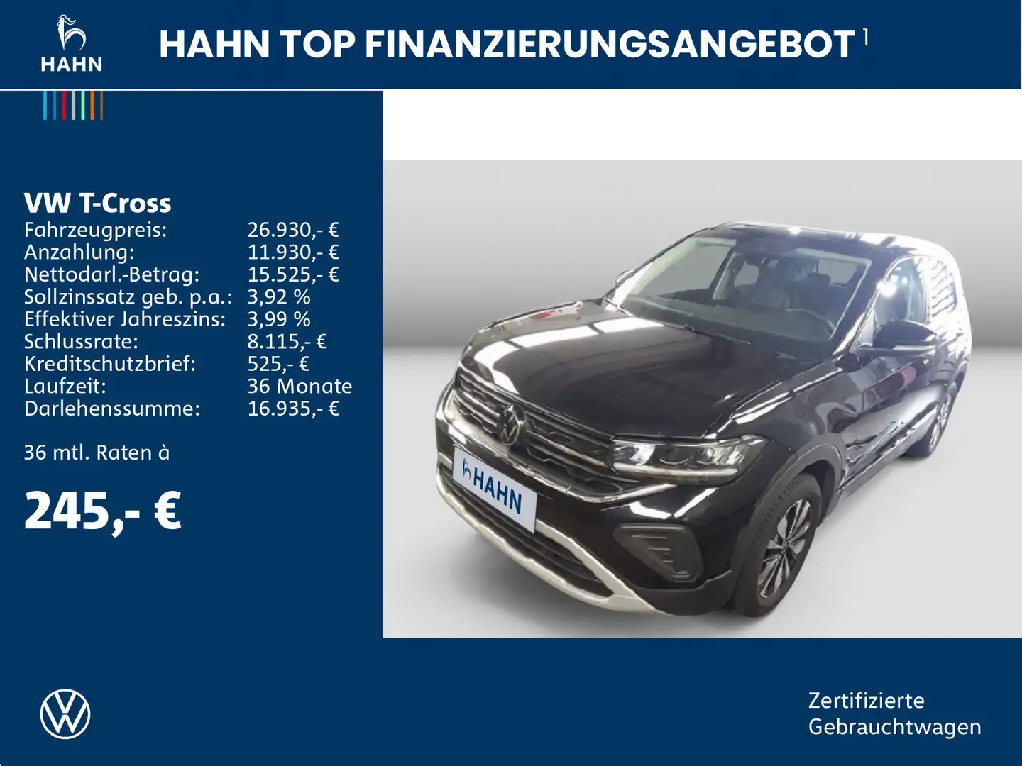Volkswagen T-Cross 1.0TSI DSG Goal AHK LED Navi-Vorb. PDC Schwarz - 2