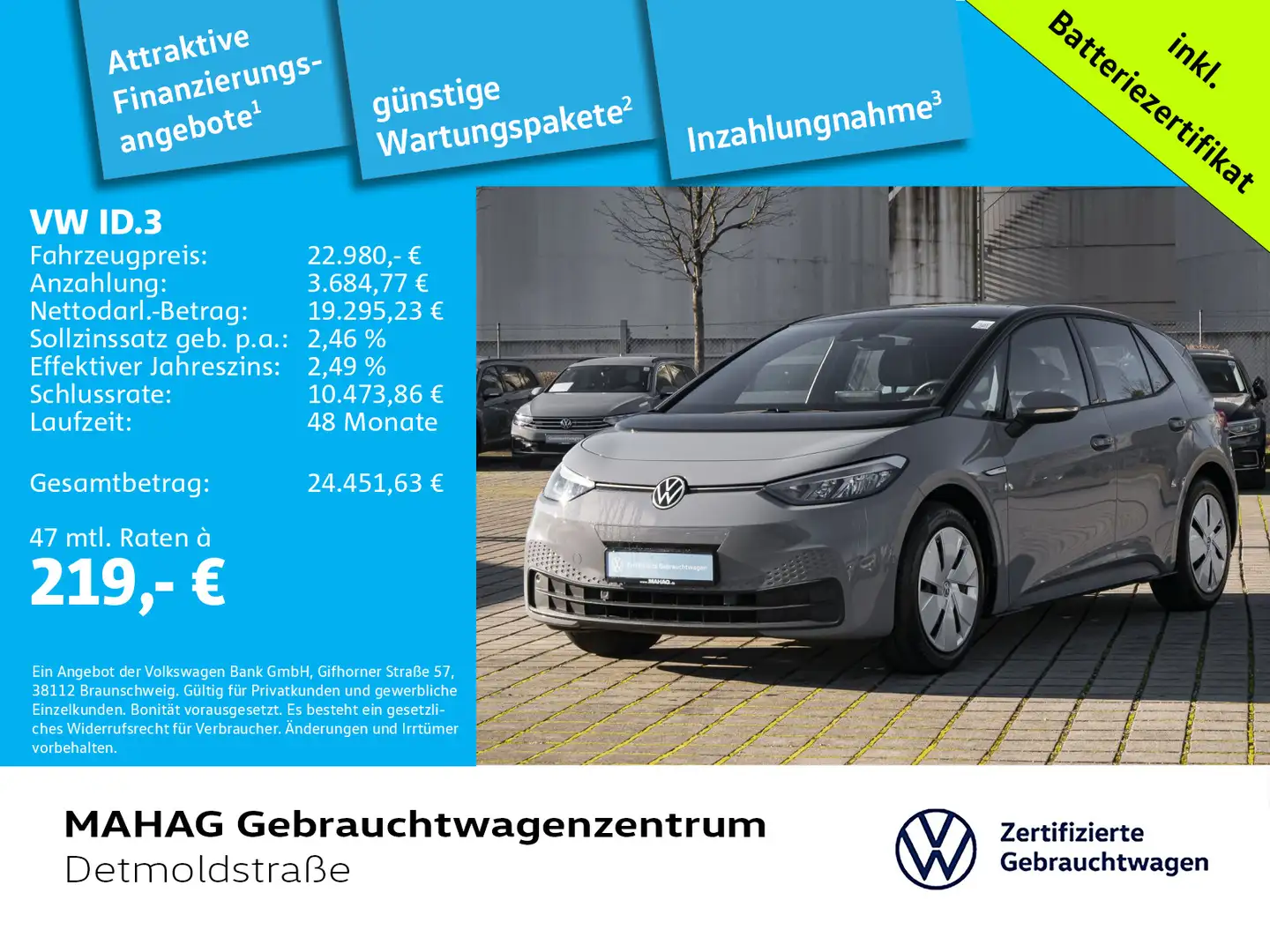 Volkswagen ID.3 Pro Performance 150 kW LED CCS Navi ParkAss Grau - 1