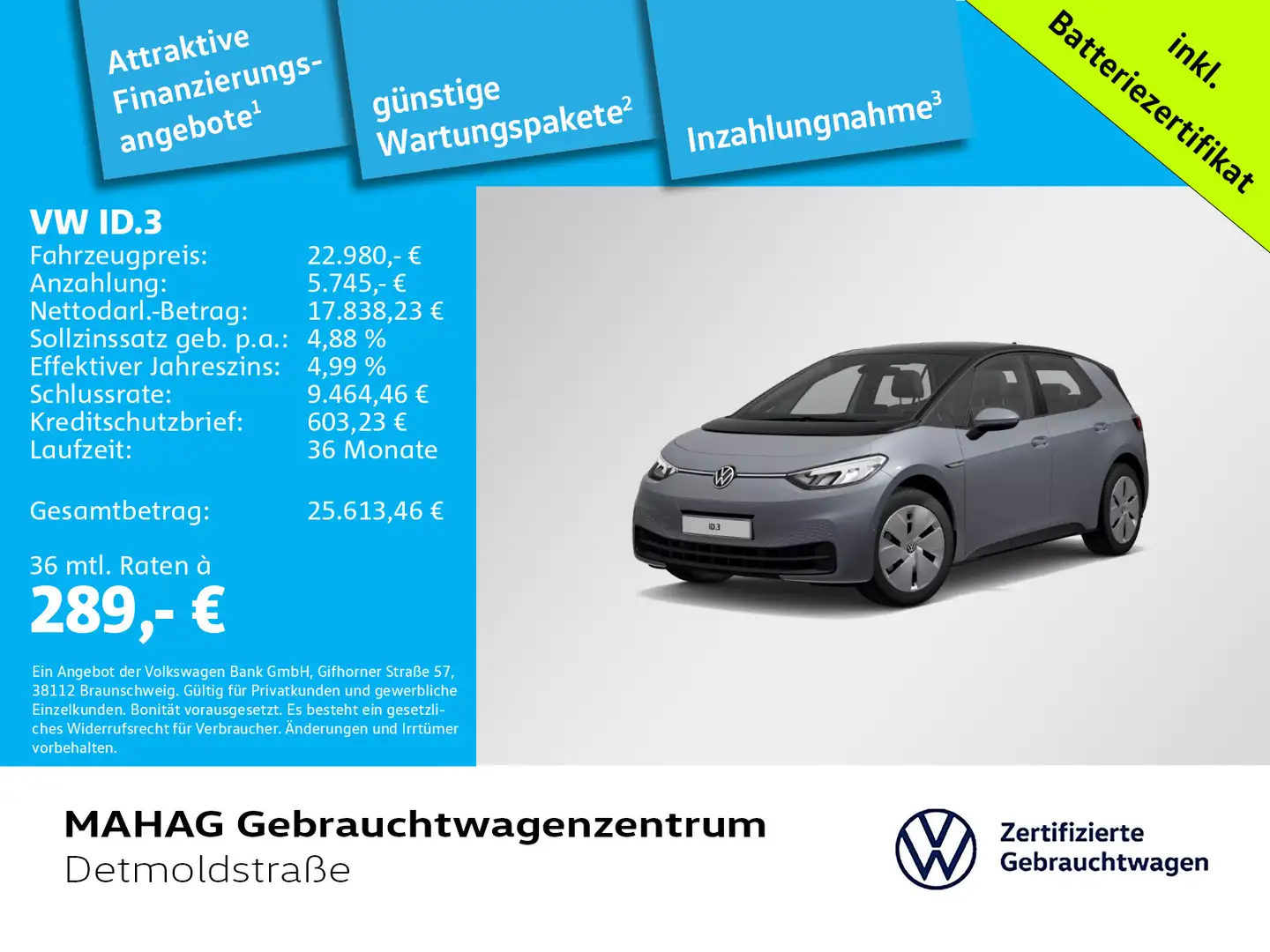 Volkswagen ID.3 Pro Performance 150 kW LED CCS Navi ParkAss Grau - 1