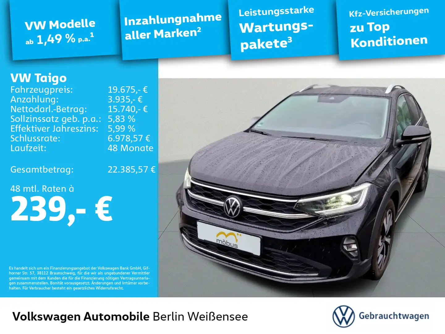 Volkswagen Taigo 1.0 TSI Style*APP*PDC*LED*RFK*AAC*KLIMA* Schwarz - 1