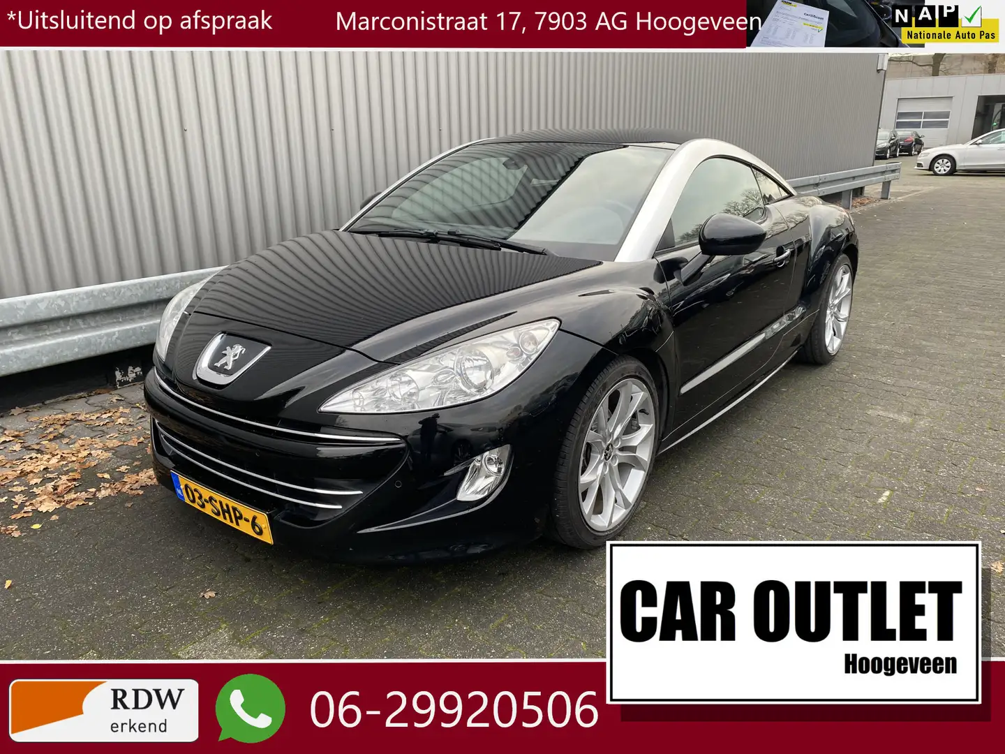 Peugeot RCZ 1.6 THP 124Dkm.NAP, Clima, Leer, Navi, CC, PDC v/a Zwart - 1