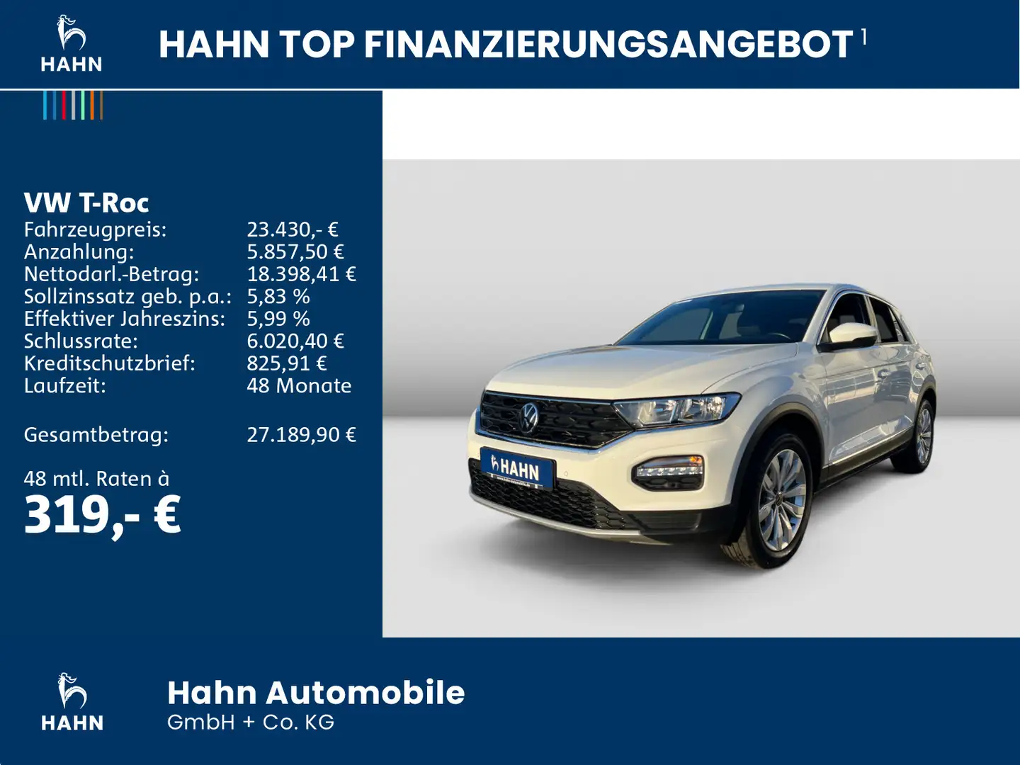 Volkswagen T-Roc 1.5TSI Sport Standh AHK ACC PDC Navi Weiß - 2
