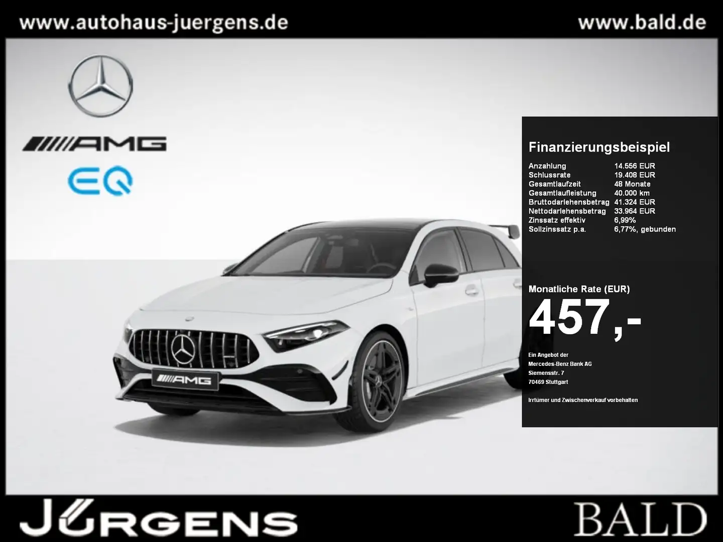Mercedes-Benz A 35 AMG 4M Pano/Aero/MBeam/Night/Keyl/Ambi/Totw Weiß - 1