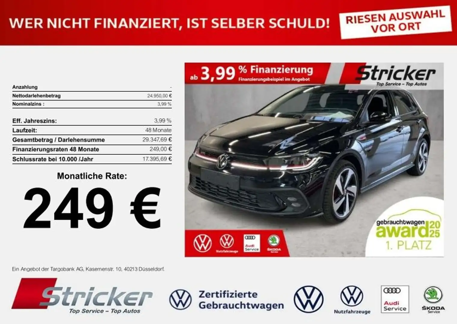 Volkswagen Polo GTI 2.0TSI DSG 249,-ohne Anzahlung App-Connect IQ Schwarz - 1