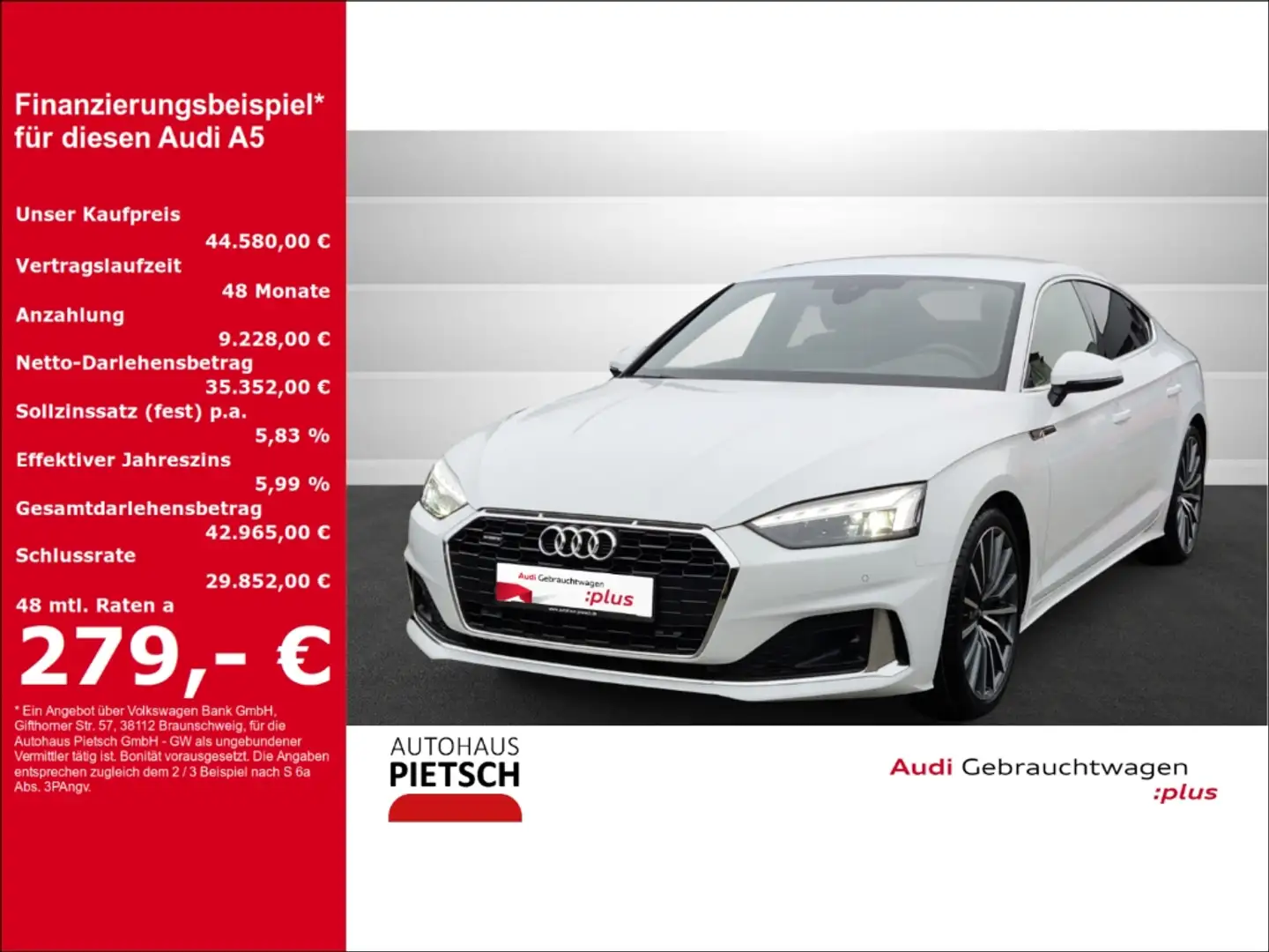 Audi A5 Sportback 40 TDI advanced S line Matrix ACC Weiß - 1
