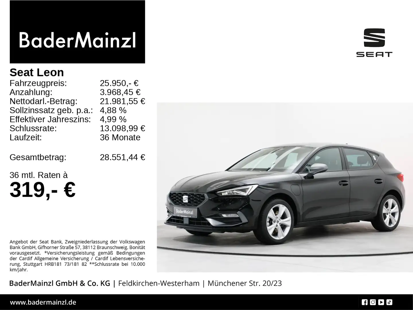 SEAT Leon 1.4 eTSI FR ACC SHZ Kam. LED Schwarz - 1