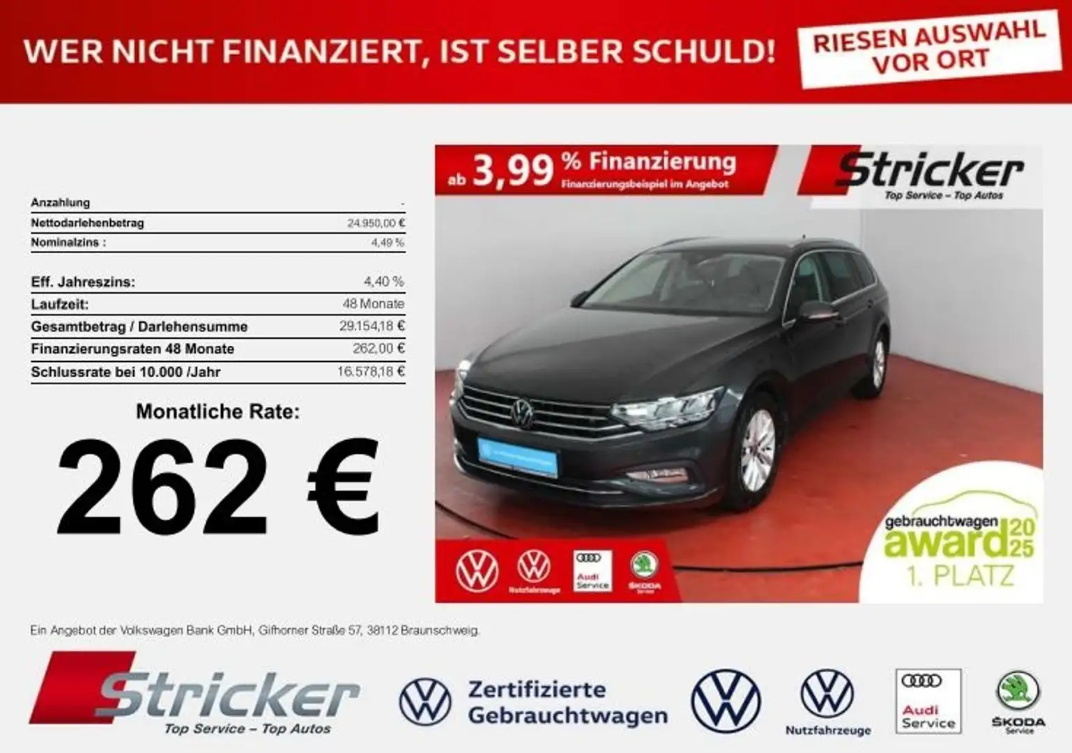 Volkswagen Passat Variant Business 1.5TSI DSG 262,-ohne Anzahlung Navi AHK Grau - 1