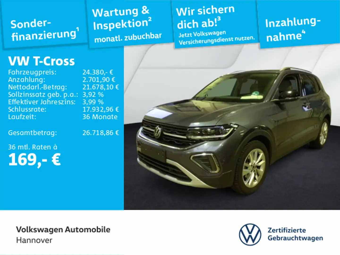 Volkswagen T-Cross 1.0 TSI DSG Style Navi Kamera ACC LED Di Grau - 1