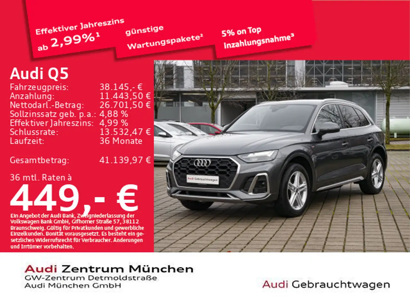 Audi Q5 40 TDI qu. S tronic 2x S line AHK/Virtual+/Ka Grau - 1