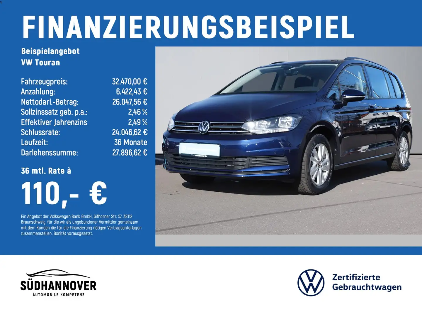Volkswagen Touran Comfortline 1.5 TSI NAVI+7-SITZE+PDC+GRA Bleu - 2