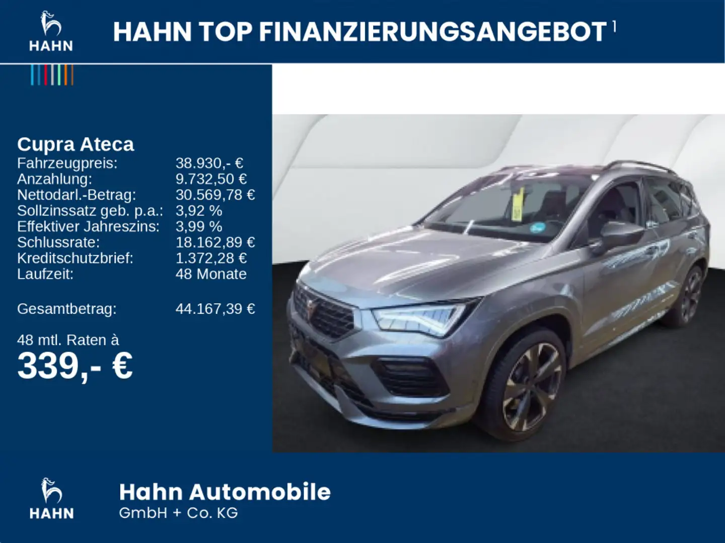 CUPRA Ateca 2.0TSI DSG 4Drive VZ Pano AHK Navi ACC 360 Grau - 2