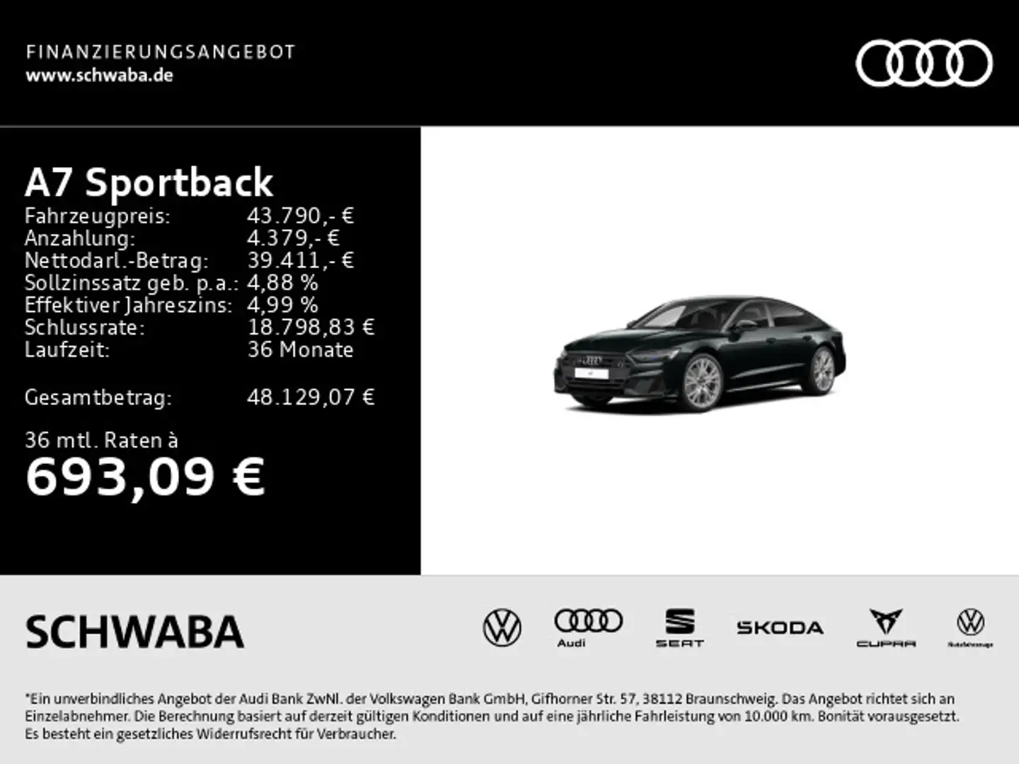 Audi A7 45 TDI qu. 2x S line Negro - 2