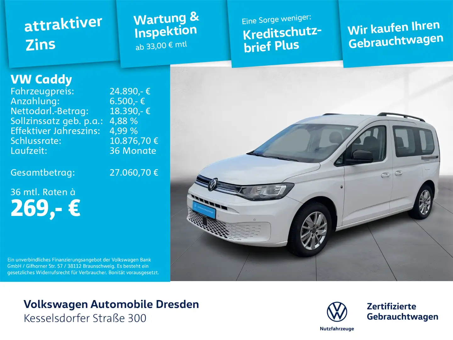 Volkswagen Caddy 2.0 TDI DSG Life Kamera Navi DAB Weiß - 1