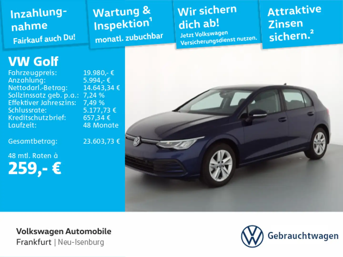 Volkswagen Golf VIII 1.5 TSI Life Navi LED ACC DAB+ Sprachb Blau - 1