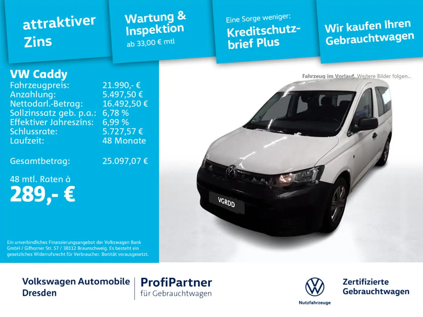 Volkswagen Caddy Kombi 1,5 TSI KLIMA RADIO PDC SHZ Weiß - 1