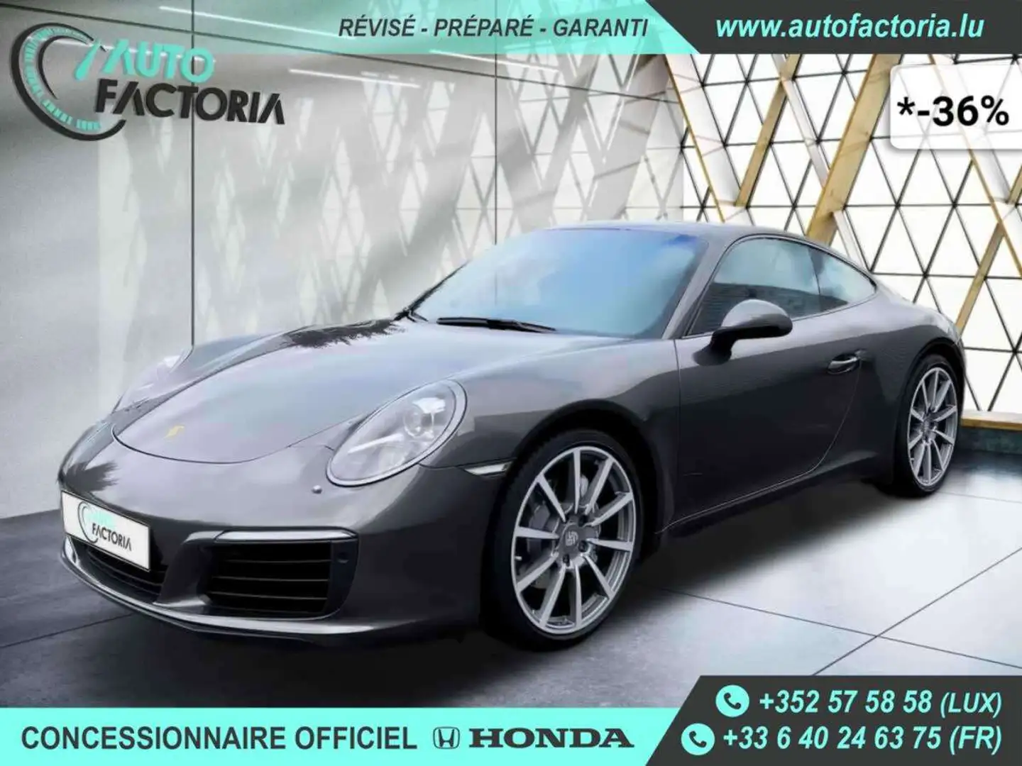 Porsche 911 Type 991 -36% 3.0 370cv BVA CARRERA+T.PANO+GPS Gris - 1
