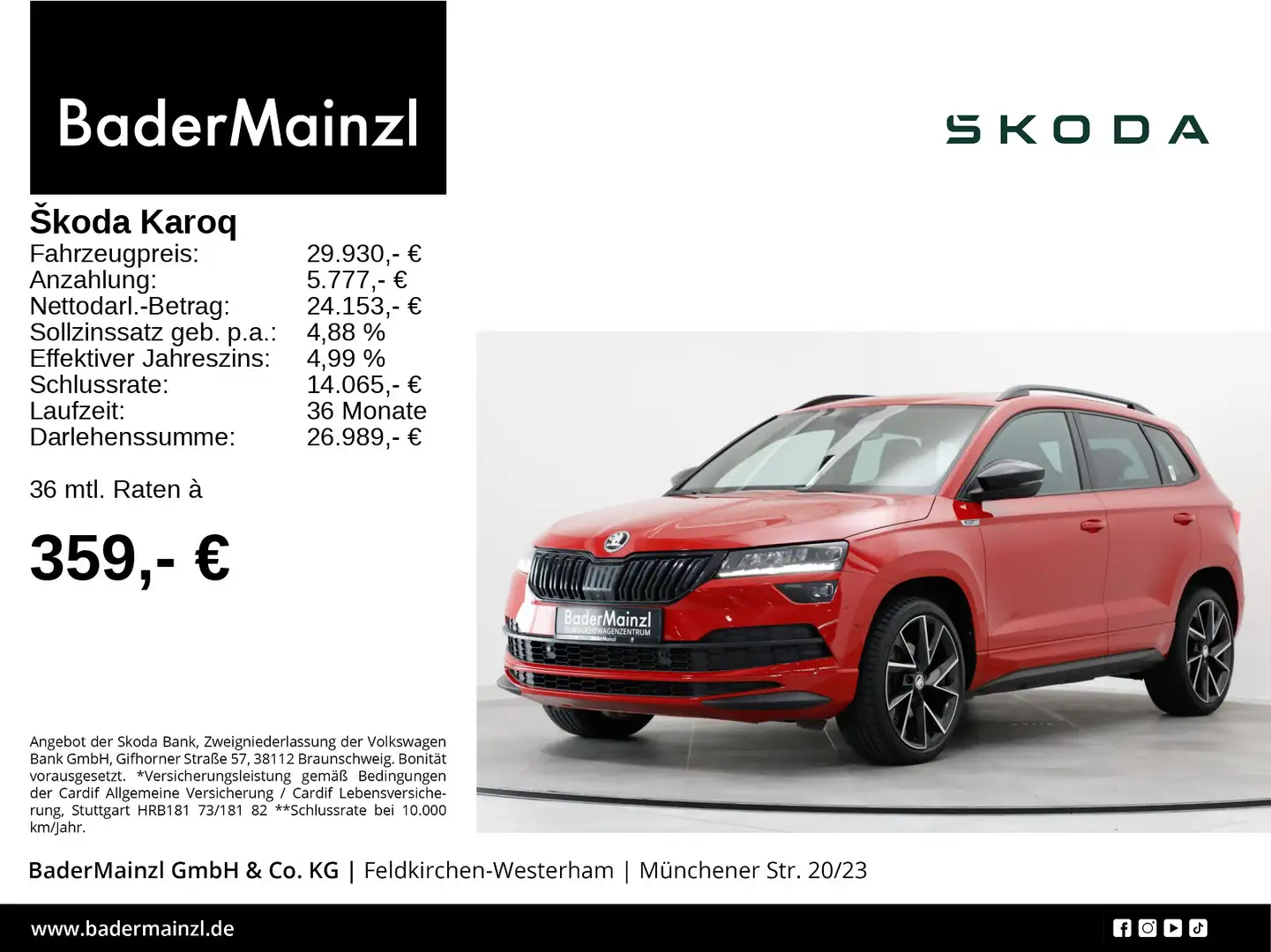 Skoda Karoq 1.5 TSI DSG Sportline AHK Pano LED Navi Rot - 1