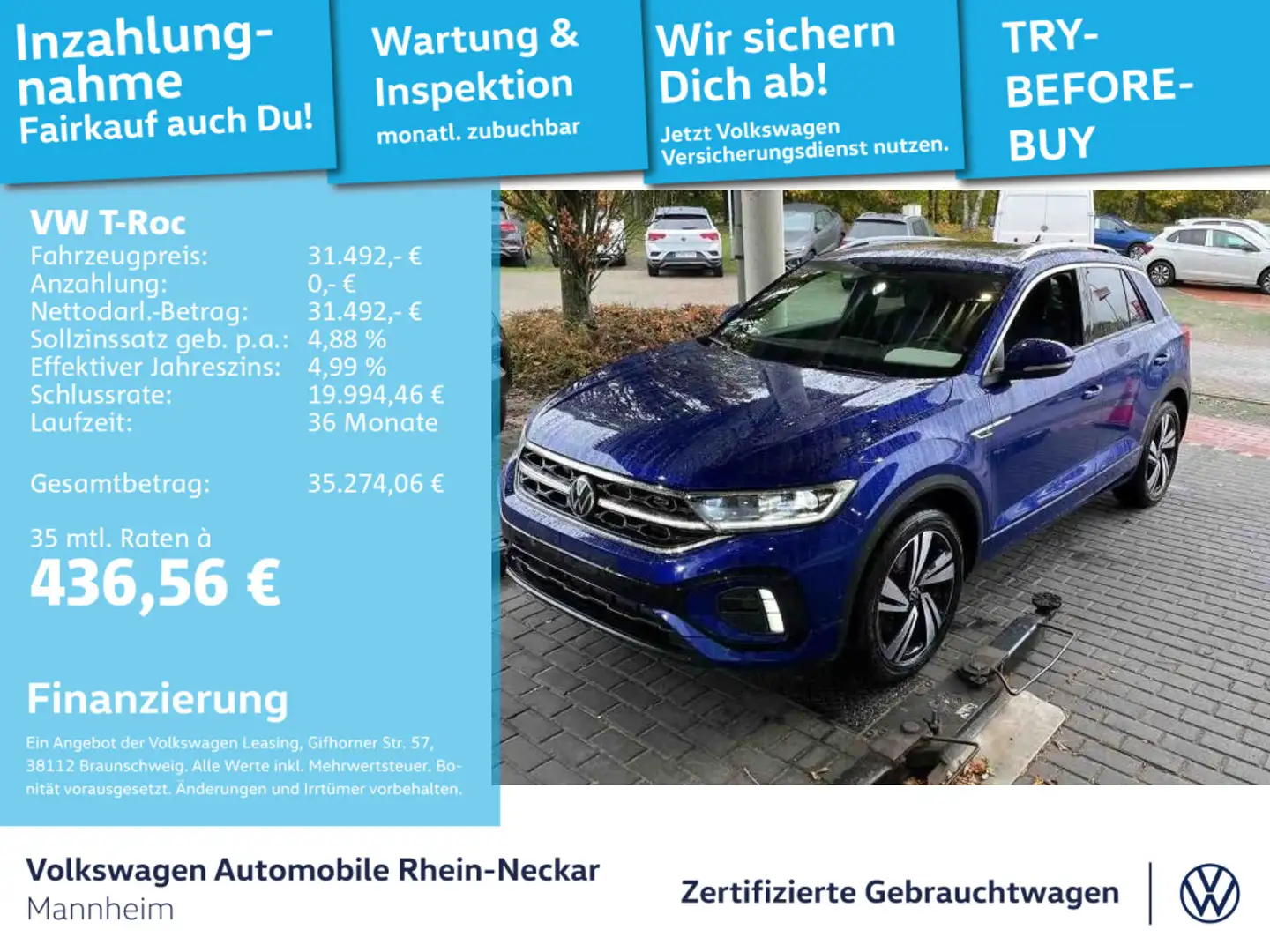 Volkswagen T-Roc 2.0 TSI R-Line DSG 4Motion Navi AHK Pano u Blau - 1