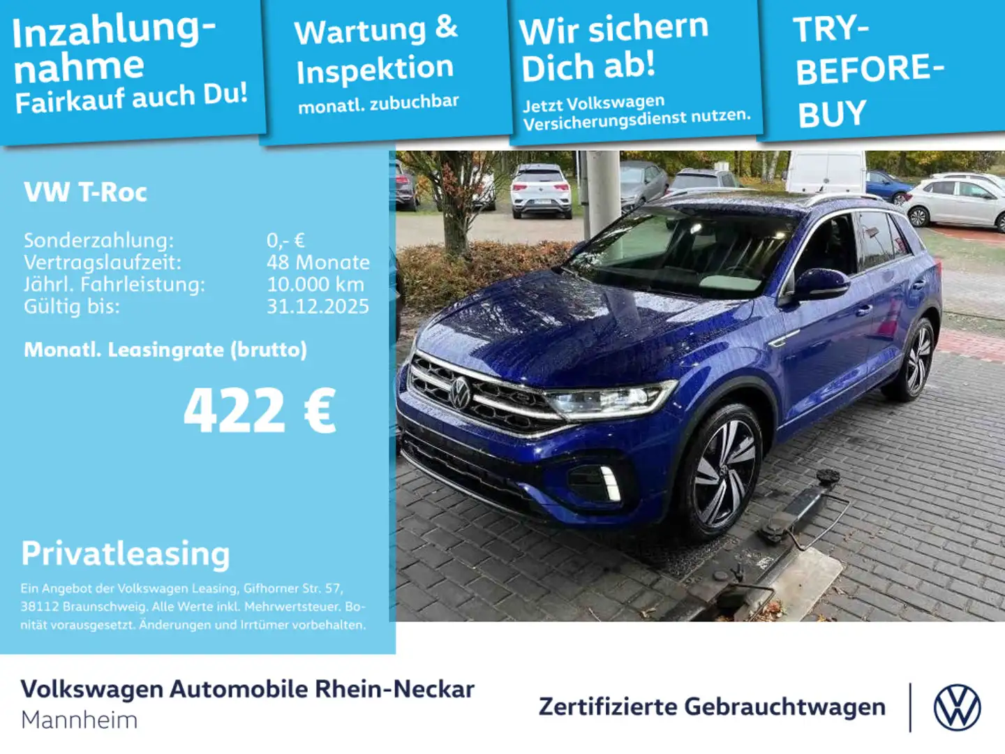 Volkswagen T-Roc 2.0 TSI R-Line DSG 4Motion Navi AHK Pano u Blau - 1