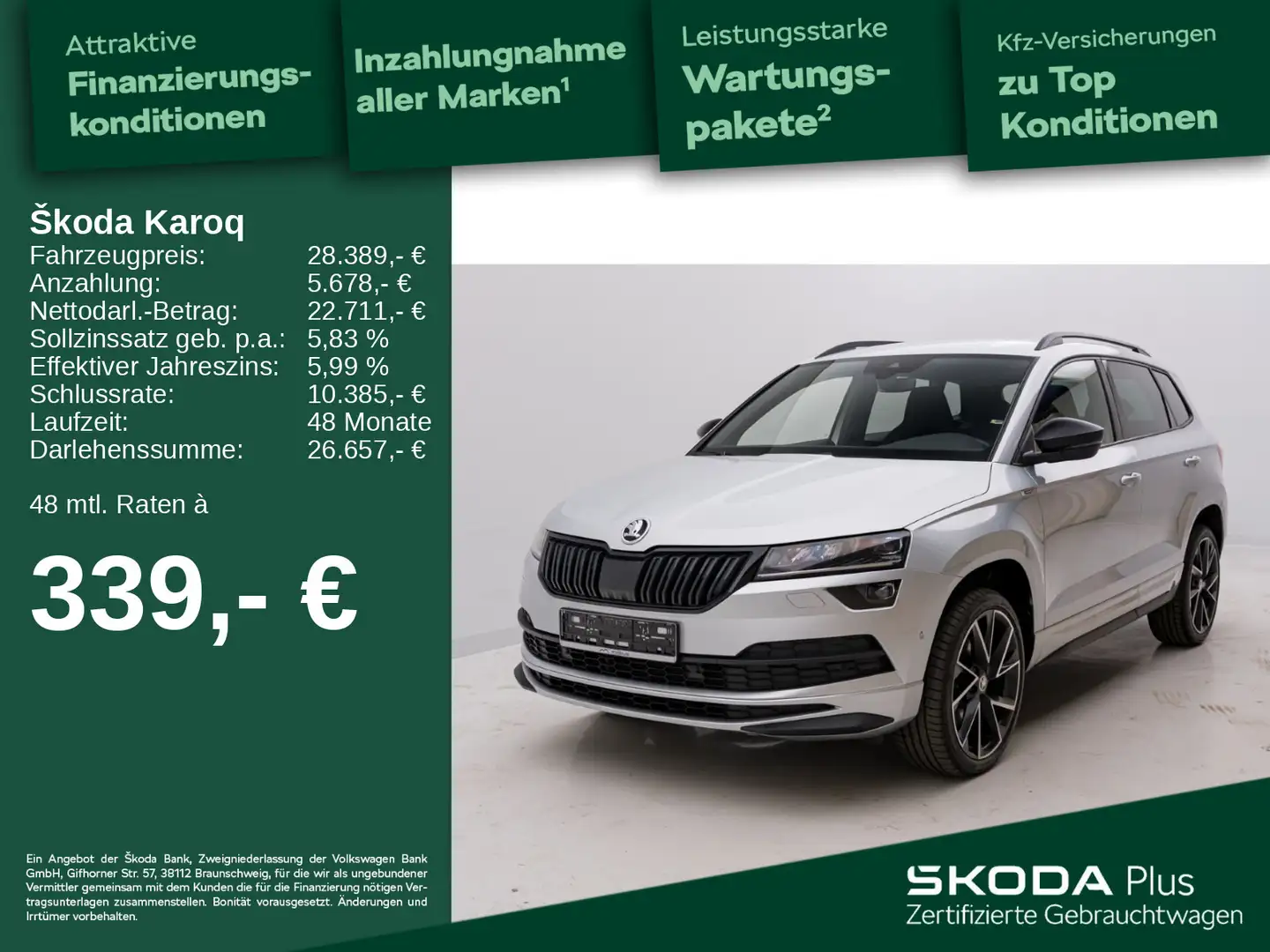 Skoda Karoq 1.5 TSI DSG*SPORTLINE*RFK*SUNSET*ACC*STAND Silber - 1