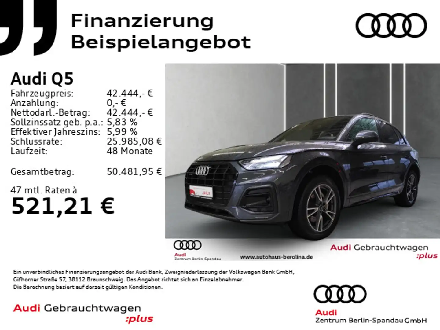 Audi Q5 45 TFSI qu. S line int. S tronic *NAV+*TOUR* Grau - 1