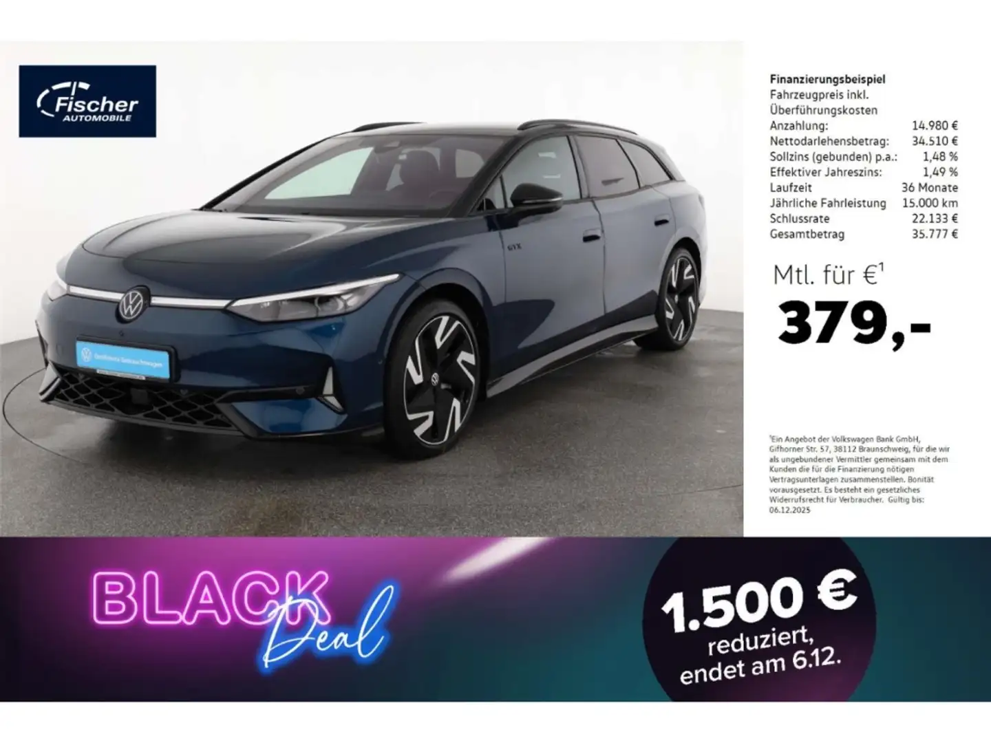 Volkswagen ID.7 Tourer GTX 86 kWh W-Pumpe/AHK/HUD Blau - 1